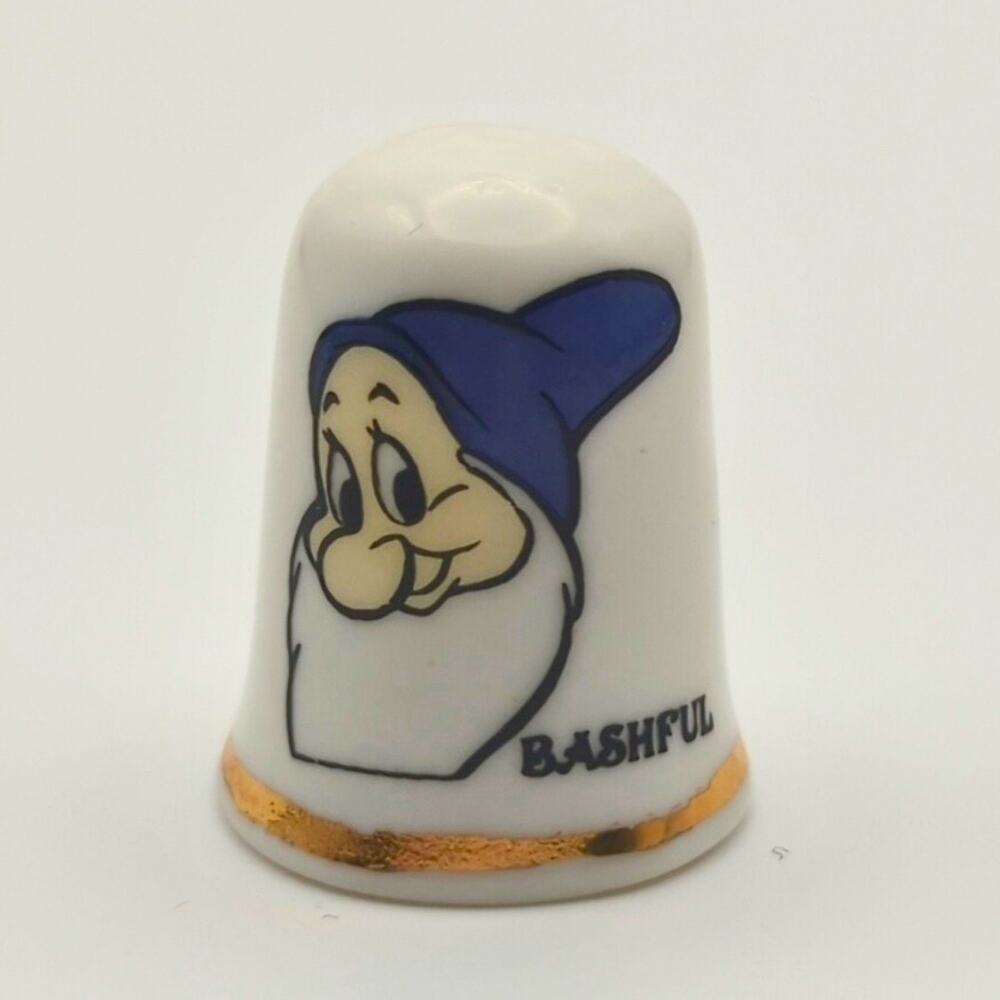 VTG AFB Thimble Bashful Bone China Disneys Snow White Gold Trim Collectible